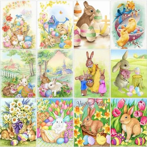 EverShine Diamond Mosaic Easter Picture Of Rhinestones 5D Diamond Embroidery Rabbit Cross Stitch Art Painting Animal Wall Decor