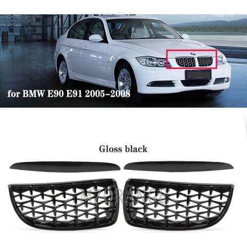 Car Matt Front Kidney Double Slat Grille For BMW E90 E91 3 Series 2005 2006 2007 2008 Racing Grills Gloss Black style