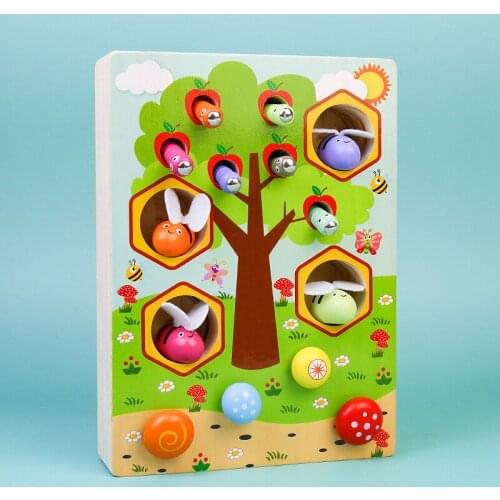Wooden Children Early Educational Fishing Catching Insect Puzzle Game Toys Brainy Toddler Baby Building Block Game Box