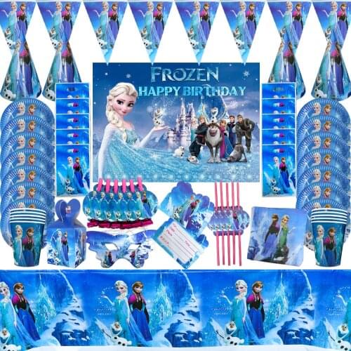 Disney Frozen Elsa&Anna Party Decorations Blue Dot Style Childrens Birthday Dsposable Tableware Paper Cups Plates Napkins