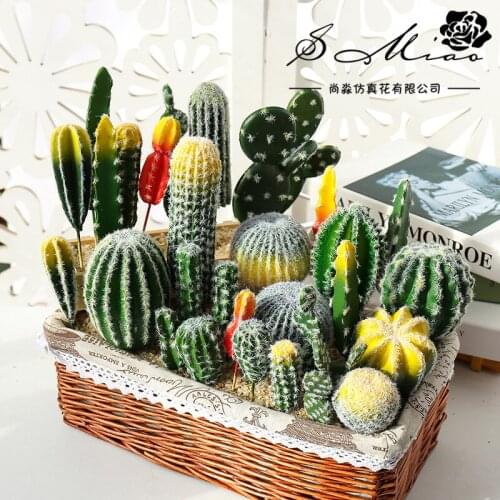 Diy Office Desktop Artificial Plants Simulated PVC Succulent Plant Cactus Multi Floral Head Bonsai Potted Ornaments
