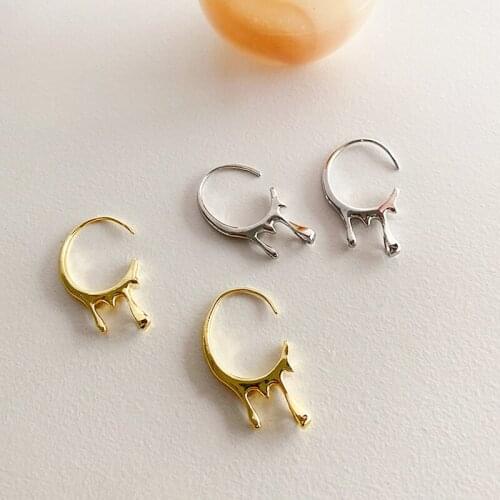 GSOLD Irregular Droplets Metal Earrings Geometric C Shape Water Droplets Zircon Round Hoop Asymmetry Glossy Metal Stud Earrings
