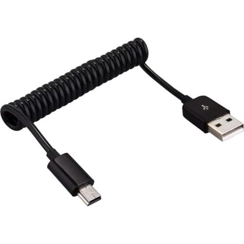 USB 2.0 Spring Coiled Cable 3ft Extension Cord USB Type A Male to Mini B Male Charger Processors for Mobile Phone, MP3, Cameras