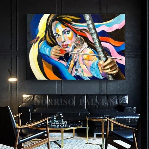 Knife Oil Painting HD Prints On Canvas Home Decor Girl Woman Archery Wall Art Pictures Colorful Figure Portrait Artworks Posters