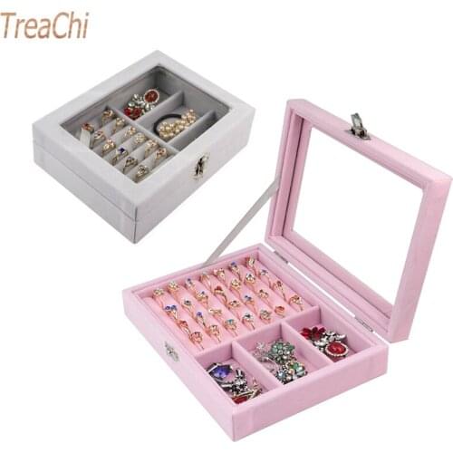 Drawers Storage Box Jewelry Display Organizer Necklace Box Tray Holder Velvet Glass Ring Earring Storage Case