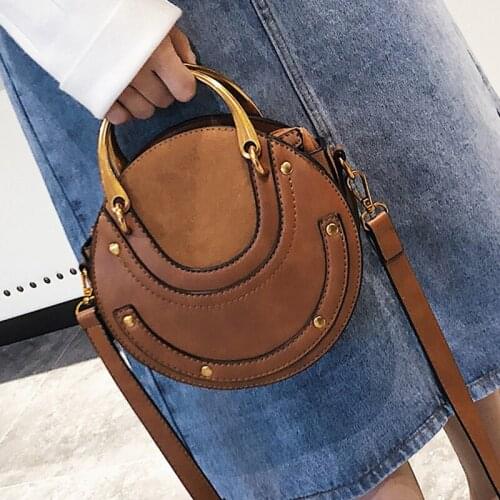 Round Circular Fashion Handbag for Women Ladies Designer Luxury Crossbody Bag Vintage Retro Shoulder Sling Bags Solid Purse New