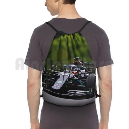Lewis Racing During The 2020 Austrian Grand Prix Black Livery Backpack Drawstring Bags Gym Bag Waterproof Racecar Racing