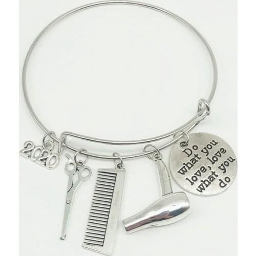 2020 New You Love, Love What You Do Fashion Hairdressing Supplies Hair Dryer Scissors Steel Bracelet Female Jewelry Gift