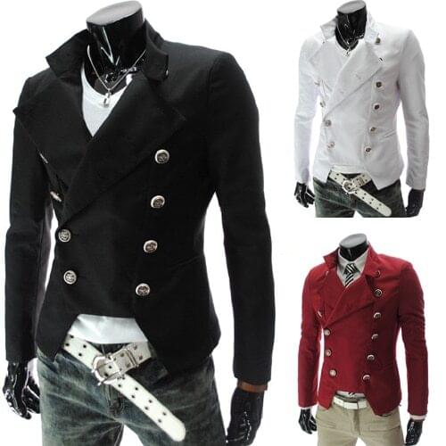 Latest Slim Fit British male double breasted Blazer fashion men slim jacket 9306 BLACK/RED/WHITE CASUAL DRESS