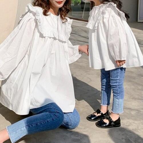 Autumn parent-child blouse fashionable loose ruffled mother and daughter long-sleeved Doll collar shirt