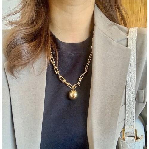 Brand Punk Necklace Vintage Big U Chains Chokers Necklaces for Women Gothic Jewelry Metal Ball Pendant Necklace Goth bijoux 2020