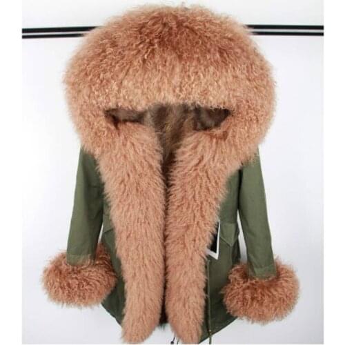 2020 new Women real bunny fur lined park with cotton black fur coat natural fur fur collar winter jacket