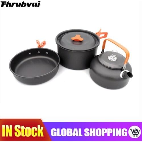 2-3 Persons Portable aluminum cookware camping kettle outdoor pot teapot set multifunctional outdoor tableware set