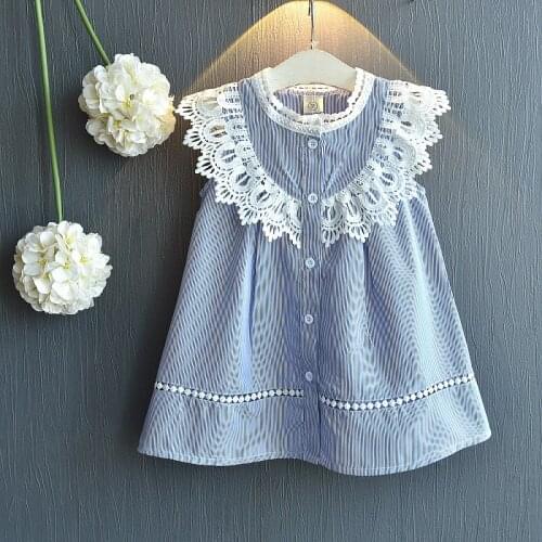 R&Z Baby Girls Dresses 2019 New Summer Cotton Hollow Lace Flower Fly O-neck Striped Vest Dress for Kids Childrens Clothing k1