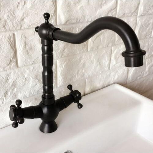 Swivel Spout Water Tap Oil Rubbed Black Bronze Dual Handle Single Hole Kitchen Sink & Bathroom Faucet Basin Mixer Tap anf363