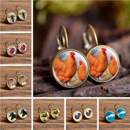 Handmade Creative Stud Earrings Vintage Earring Women Accessories Glass Dome Pendant Jewelry for Fashioin Female