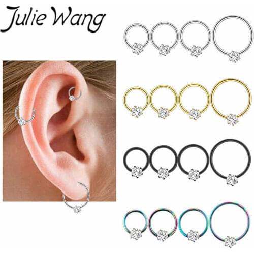 Julie Wang 4PCS/Set Stud Earrings With Zircon Round Nail Mixed Sizes Piercing Surgical Stainless Steel Women Punk Body Jewelry