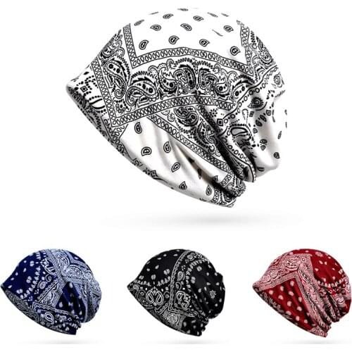 Beanies Cap Cycling Cap Scarf Cashew Printed Sunshade Breathable Elastic Cotton Hat Neck Warmer Travel Headwear MK