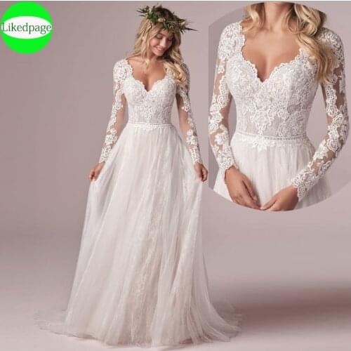 Long Sleeve Wedding Dress 2021Boho Vestido De Novia Elegant Lace Appliques Robe Mariage Plus Size Trouwjurk Sukienka Na Wesele