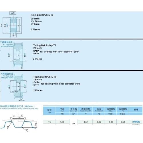 T5 timing pulley 20mm tooth width 20teeth and 14teeth sell by one pack