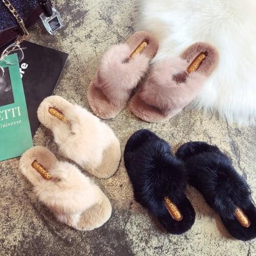 Winter Women House Slippers Faux Fur Fashion Warm Shoes Woman Slip On Flats Female Slides Cozy Home Furry Slippers
