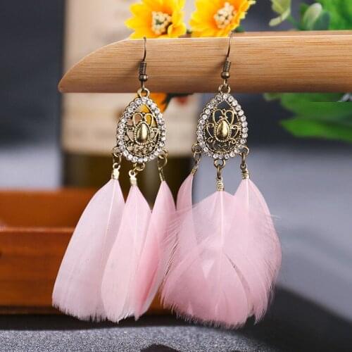 Vintage Gold Color Waterdrop Bohemian Feather Tassel Earrings for Women Ethnic Indian Jewelry Girls Wedding Long Earring Hanging