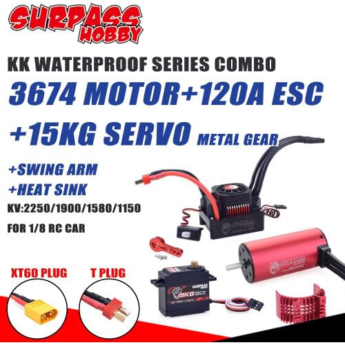 SURPASS HOBBY 3674 Waterproof Motor Brushless ESC with 120A ESC T PLUG XT60 15KG Servo for 1/10 1/8 RC Car Traxxas Slash Scx10