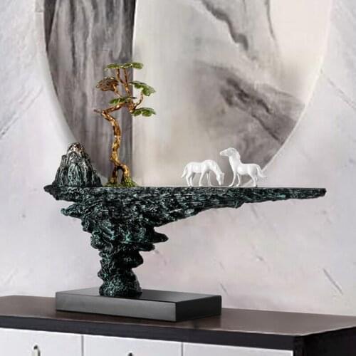 Grow Pine Trees On Big Mountain And Two White Horses Large Decor Landscape Sculpture For Room Office Hotel Lobby Enamel Crafts