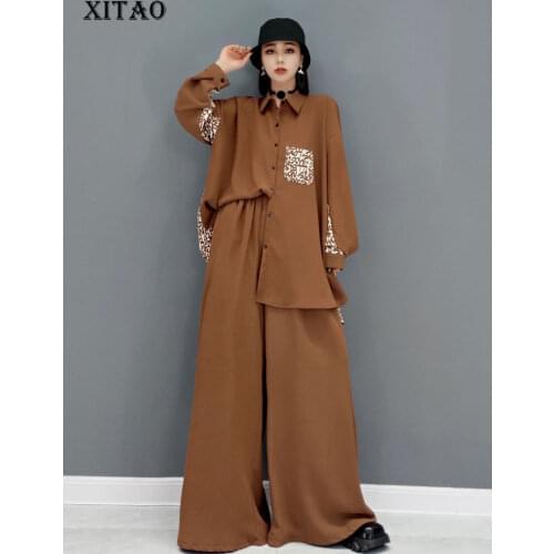 XITAO Casual Women Pants Sets Fashion Letter Print Shirt Top Collocation Wide Leg Pants 2021 Autumn New Simplicity Loose WMD3188