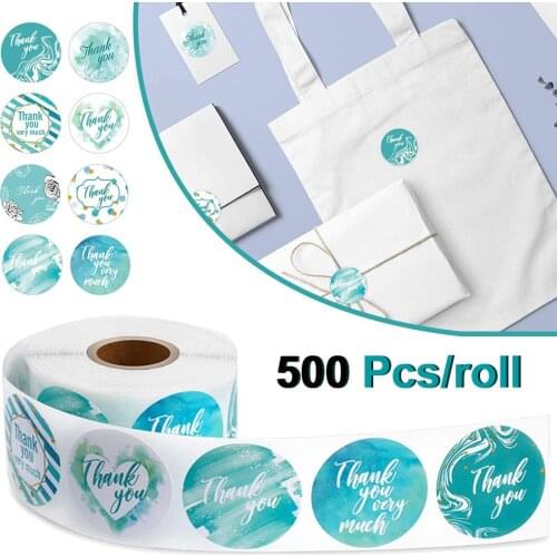 1 Inch Thank You Stickers Thank You Label Sticker Round Blue Watercolor Thank You Sticker Roll Holiday Gift Thank You Sticker