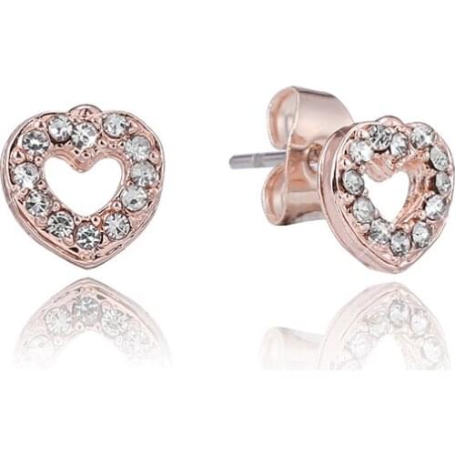 Seialoy Fashion 3 Color Heart Stud Earring For Women Girls Fine Shiny Crystal Love Earrings Friends Couple Birthday Gift