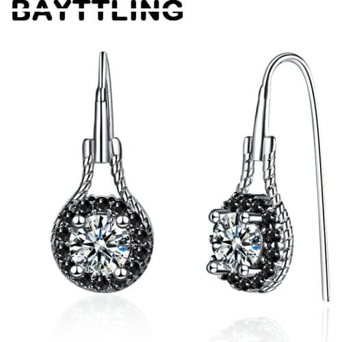 BAYTTLING 925 Sterling Silver High Quality 20MM Round CZ Zircon Pendant Earrings For Women Fashion Simple Christmas Gift Jewelry
