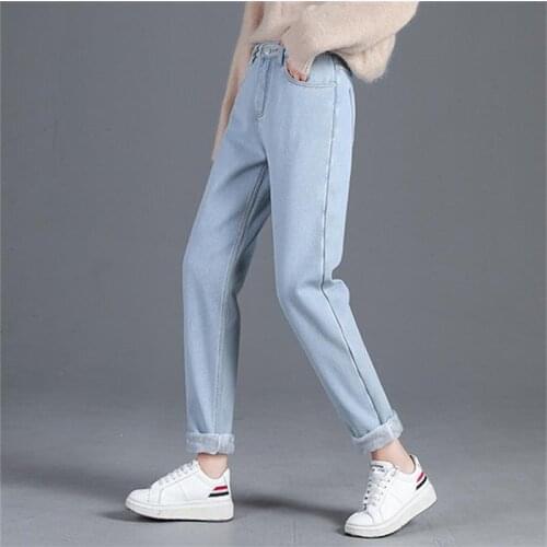 Free Shipping for Womens 2019 New Winter Plus Velvet Thicken Harem Jeans Loose Thin Skinny Warm Denim Plus Velvet Pants