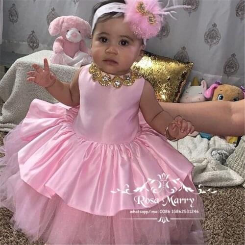 Lovely Pink Ball Gown Flower Girls Dresses 2020 A Line Crystals Plus Size High Low Girls Formal Birthday Party Communion Gowns