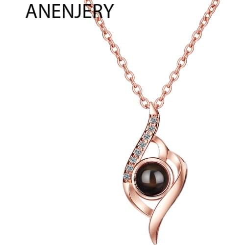 ANENJERY 925 Sterling Silver Wing Shaped Wave Zircon Projection Meaningful Necklaces For Women Gift S-N409