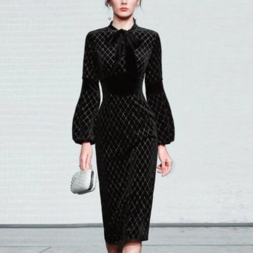 Fashion Womens Dress Autumn Winter 2021 Corset Lantern Sleeve Corset Vintage Dress Woman Print Plaid Midi Bodycon Dress Women