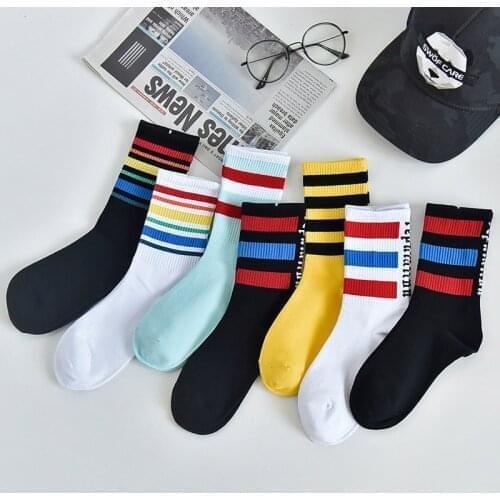 Winter Womens Socks Cotton Rainbow Stripes Socks Christmas Fashion Warm Christmas Casual Tide Socks harajuku korean
