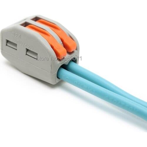 100PCS PCT-212 222-412 Spring Lever Push Fit Cable 32A 400V 28-12AWG Universal 2 Pin Universal Conductor Terminal Block