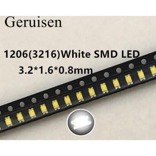 1000PCS SMD 1206 White Led 1206 smd led cool white Super Bright LED Diode Light 5000-8000k 200-300mcd 3.0-3.6v