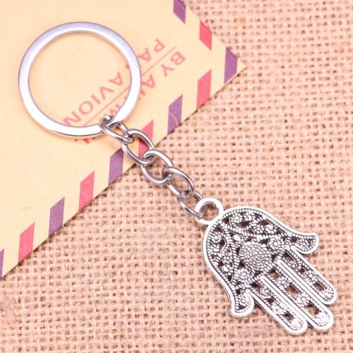 20pcs New Fashion Keychain 42x28mm hamsa palm hand protection Pendants DIY Men Jewelry Car Key Chain Souvenir For Gift