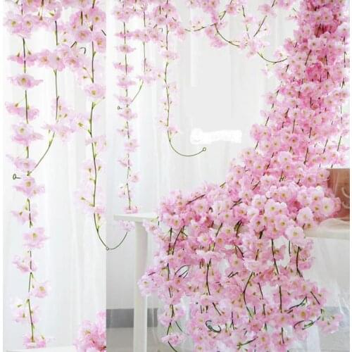 200cm Artificial Cherry Blossoms Flower Wedding Decoration DIY Rattan Garland Simulation flowers vine Party Home wreath SN1377