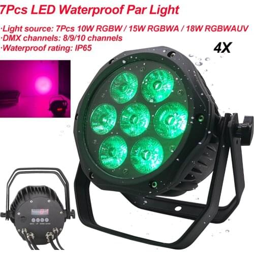 4Pcs/Lot LED Waterproof Flat Par 7x18W RGBWA+UV 6IN1 Lighting Strobe DMX512 For Disco DJ Music Party Club Dance Floor Bar Stage