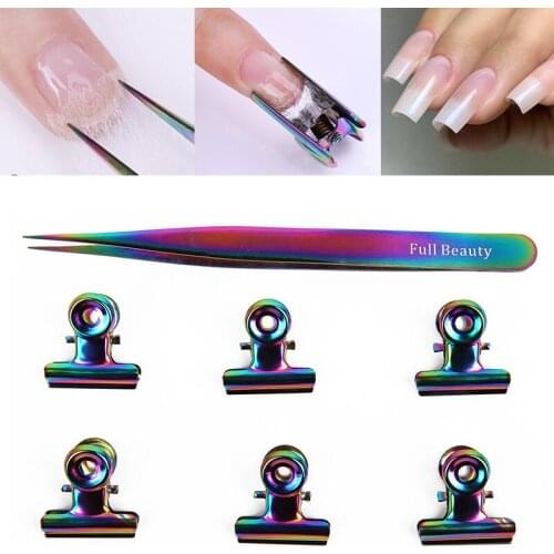 6PCS C Curve Nail Pinching Clips DIY French Nail Form Tips Stainless Steel Fiberglass Nail Extend Pincher Multi Function Tool