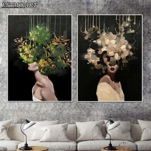 Canvas Painting Abstract Women Flowers Set Wall Art Hoom Decor Posters and Prints Modern Figure Decorative Pictures for Home