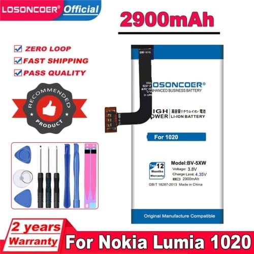 LOSONCOER 2900mAh BV-5XW For Nokia Lumia 1020 RM-877 RM-876 RM-875 RM 876 875 877 1020 Battery Free tools
