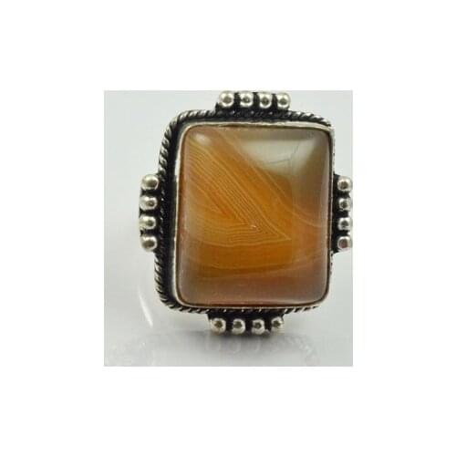 Botswana Agates Ring Silver Overlay over Copper, USA Size 6.25 , R2434