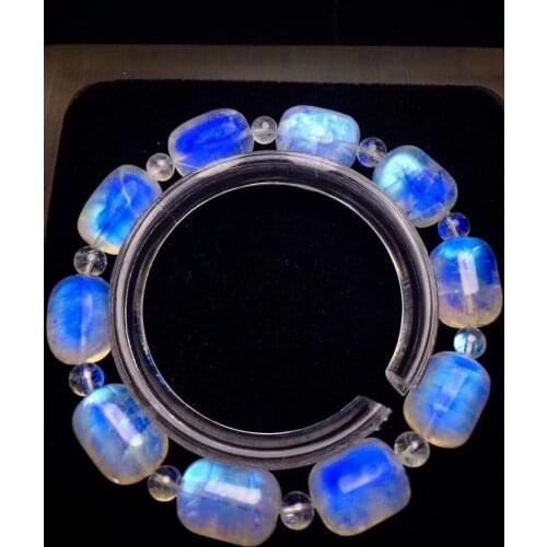 Genuine Natural Moonstone Blue Lights Bracelets Healing 15x11mm Barrel Beads Bracelets Top Quality Moonstone Certificate AAAAAA