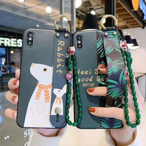 Wrist Strap Case for IPhone 11 Pro XS Max Case Cartoon Soft Silicone Relief Cover for IPhone SE 2 2020 X XR 6 6s 7 8 Plus Holder