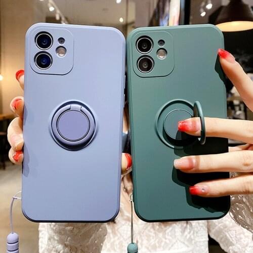 Liquid Silicone Strap Phone Case For iPhone 12 11 Pro Max XR XS Max X 7 8 Plus 12 11 Pro 11 Lanyard Ring Holder Soft Back Cover