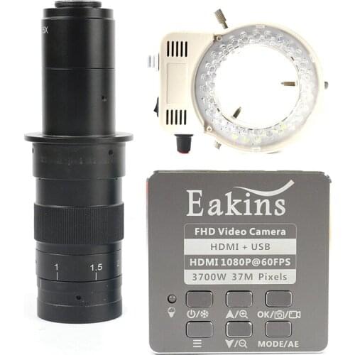 Full HD 1080P 60FPS 37MP HDMI USB Industrial Electronic Digital Video Microscope Camera + 180X 300X C Mount Lens + 56 Ring Ligh